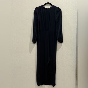 Pinup Art Elegant Navy Blue Long Sleeve Dress 100% Satin